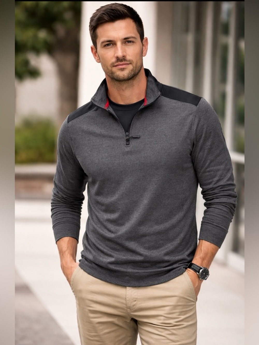 Men’s Montfort Quarter Zip Pullover Large Gray Athletic Casual Golf Work Sweater